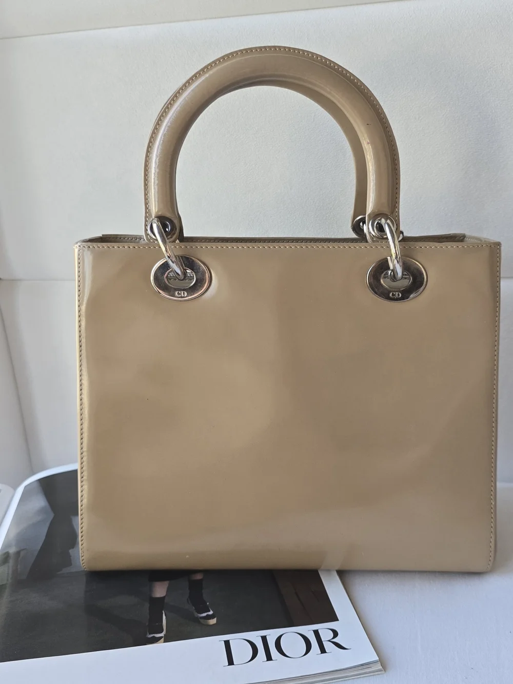 Dior Beige Patent Lady Dior Tote + COA